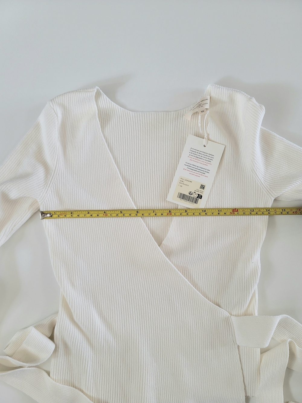 Sezane Leonore Wrap Front Wool Cotton Blend Sweater Ecru XS - Picture 7 of 11